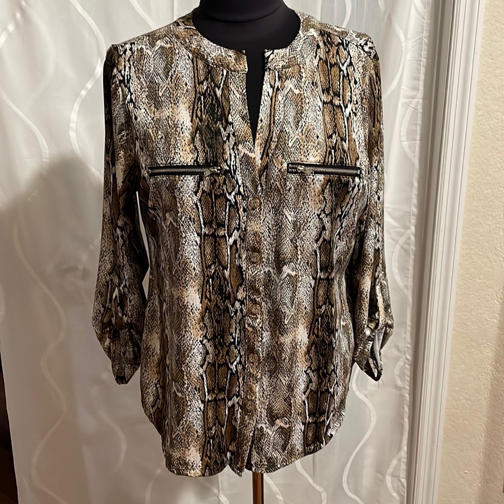 Always Indigo Snakeskin Print Blouse , Size Large